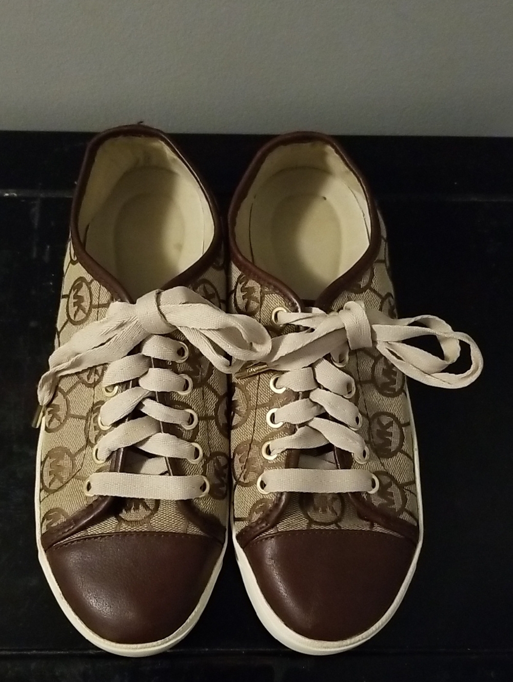 Michael Kors Brown and Cream Logo Canvas Sneakers